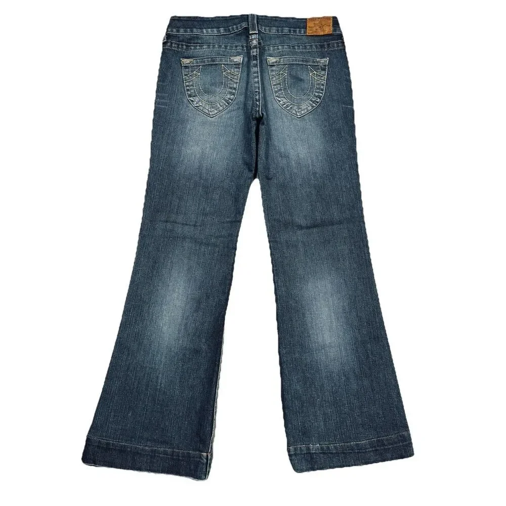 True Religion Candice Trouser Flared Low Rise Jeans 30 (32x30.5) Blue Womens